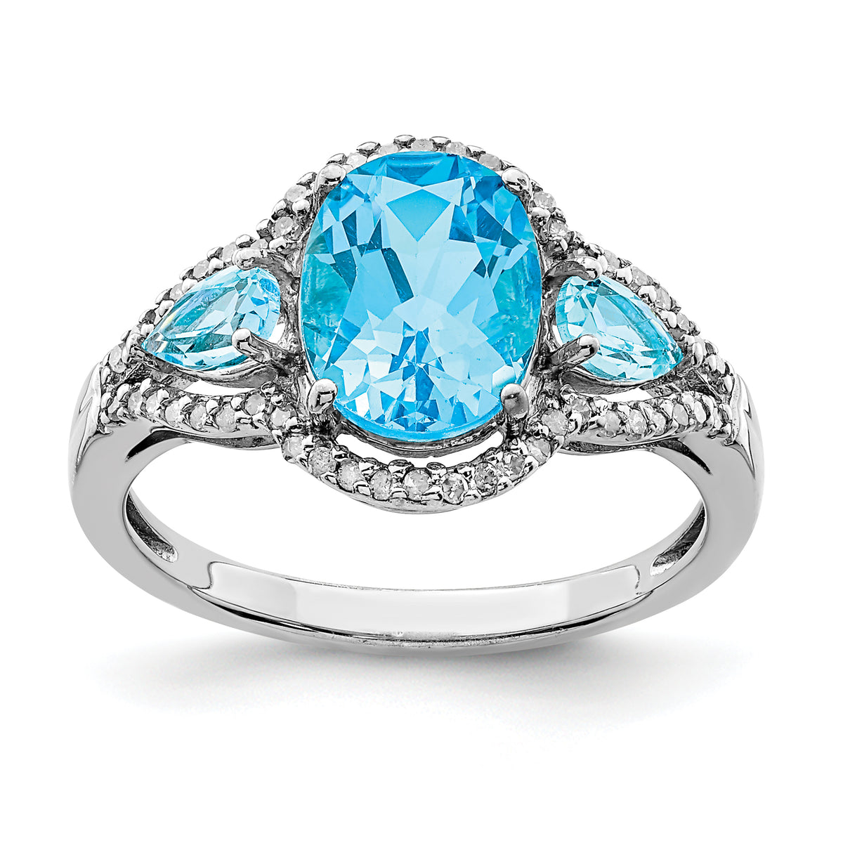 Sterling Silver Rhodium Oval Blue Topaz & Diamond Ring