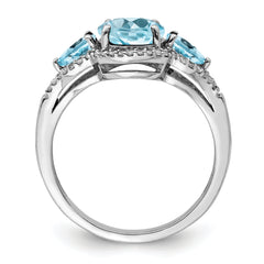 Sterling Silver Rhodium Diamond & Sky Blue Topaz Ring