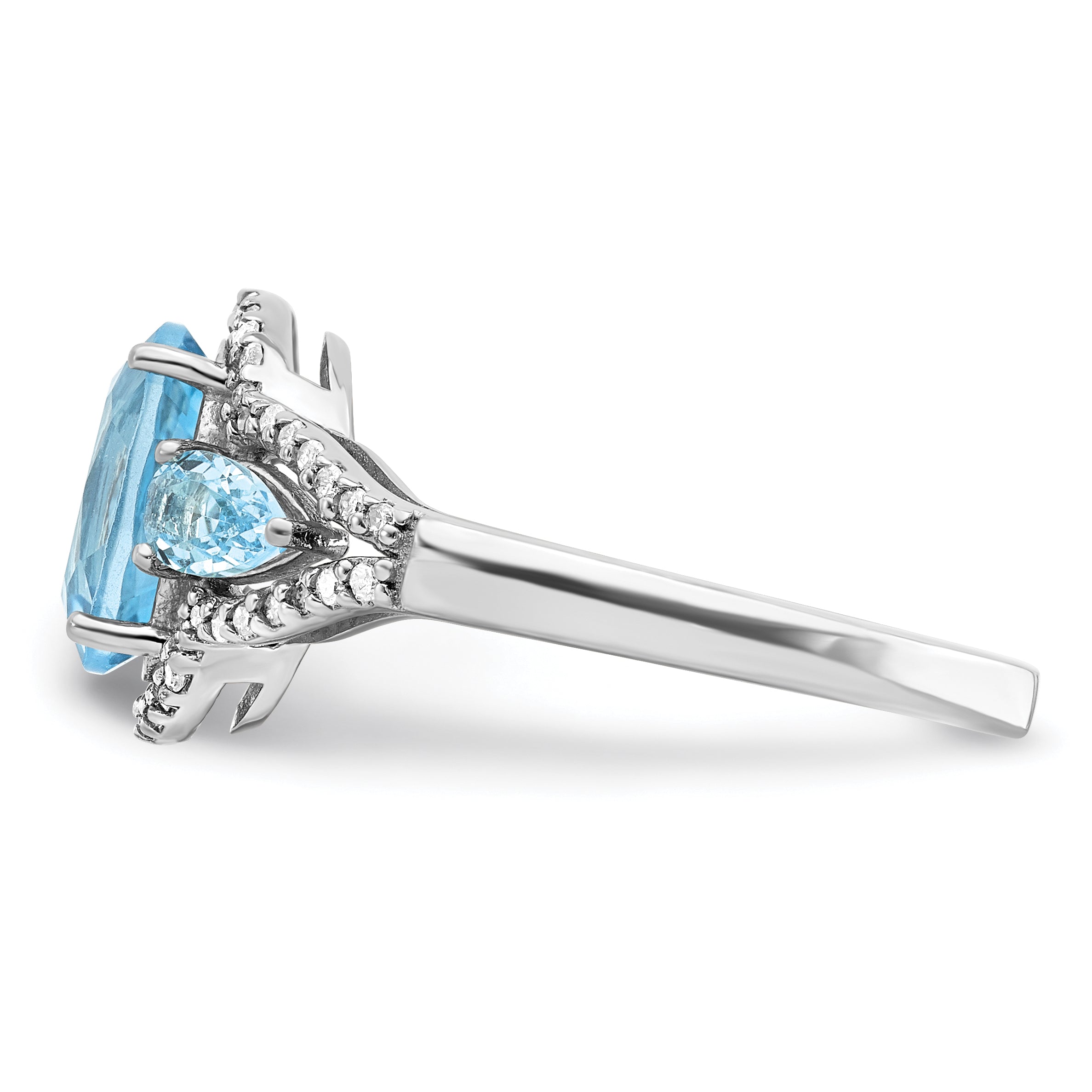 Sterling Silver Rhodium Diamond & Sky Blue Topaz Ring