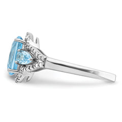 Sterling Silver Rhodium Diamond & Sky Blue Topaz Ring