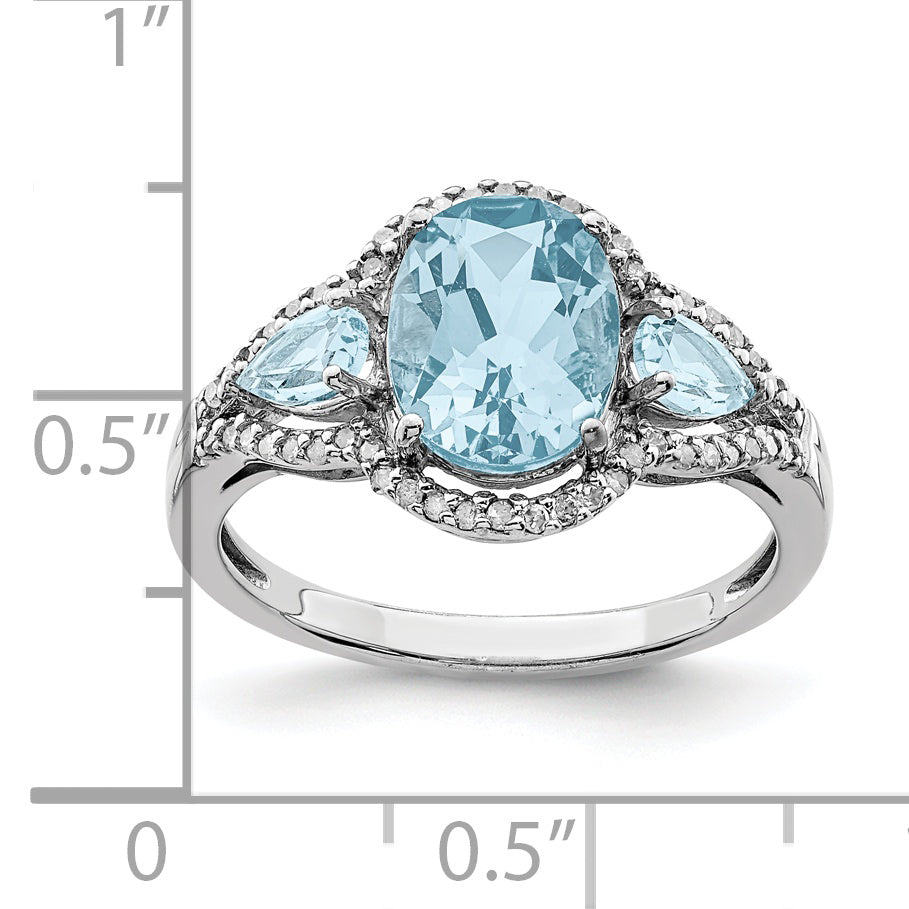 Sterling Silver Rhodium Diamond & Sky Blue Topaz Ring