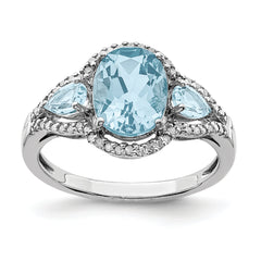 Sterling Silver Rhodium Diamond & Sky Blue Topaz Ring