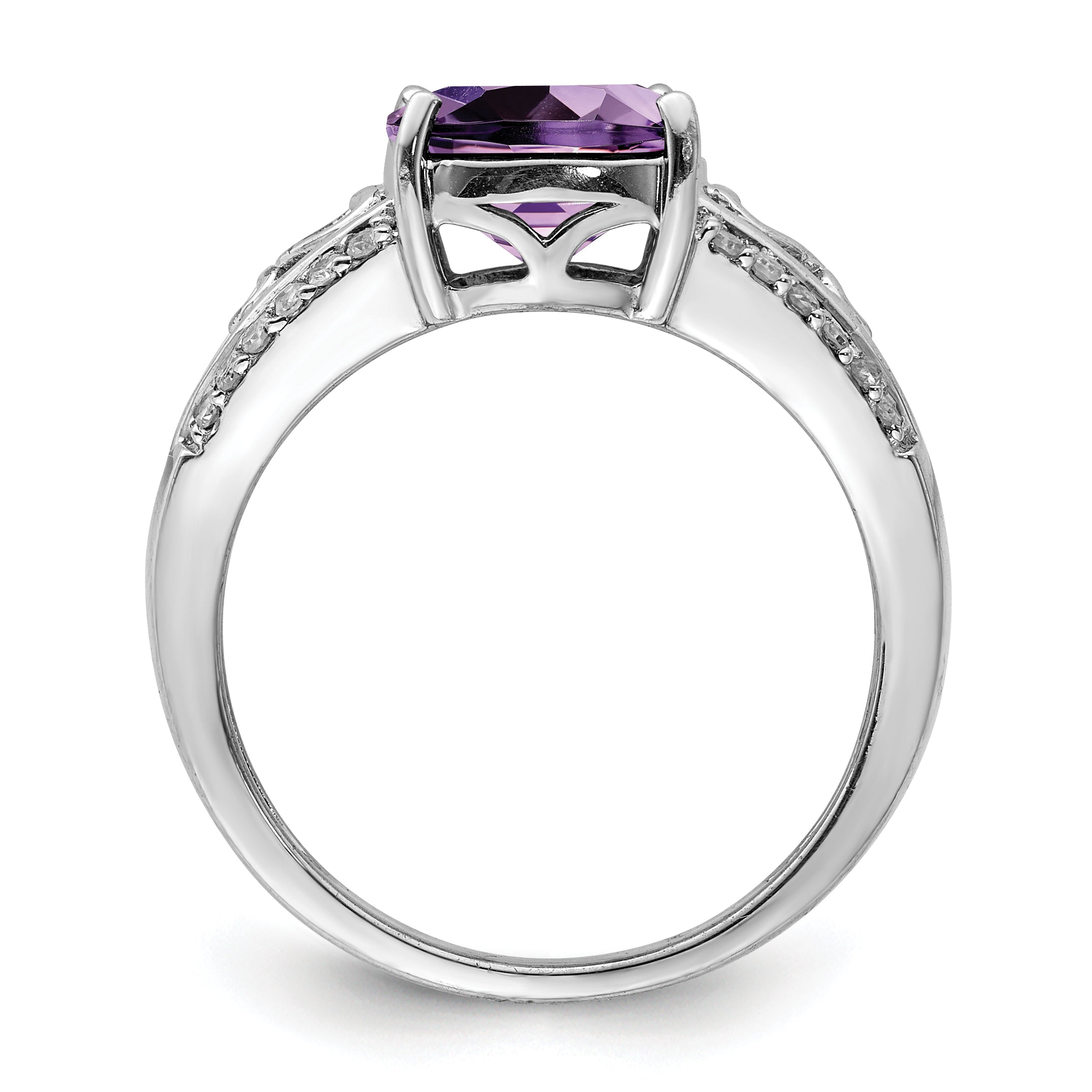 Sterling Silver Rhodium-plated Amethyst & Diamond Ring