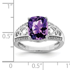 Sterling Silver Rhodium-plated Amethyst & Diamond Ring