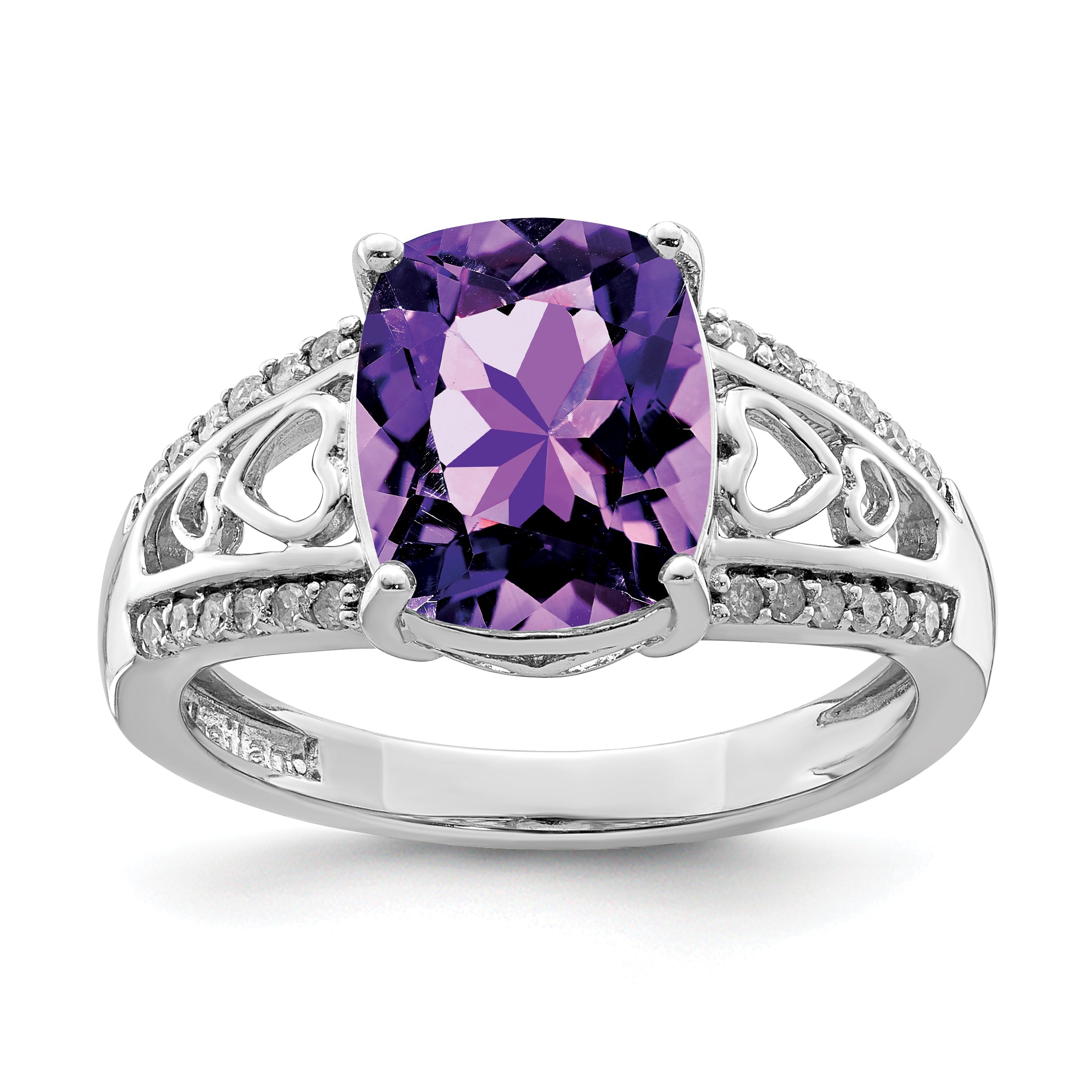 Sterling Silver Rhodium-plated Amethyst & Diamond Ring