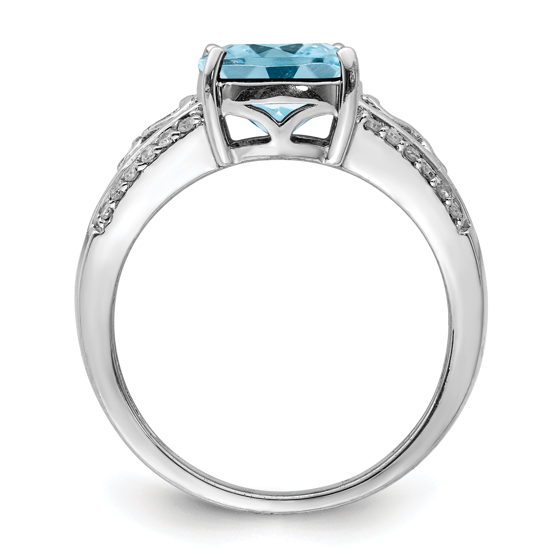 Sterling Silver Rhodium Diamond & Sky Blue Topaz Ring