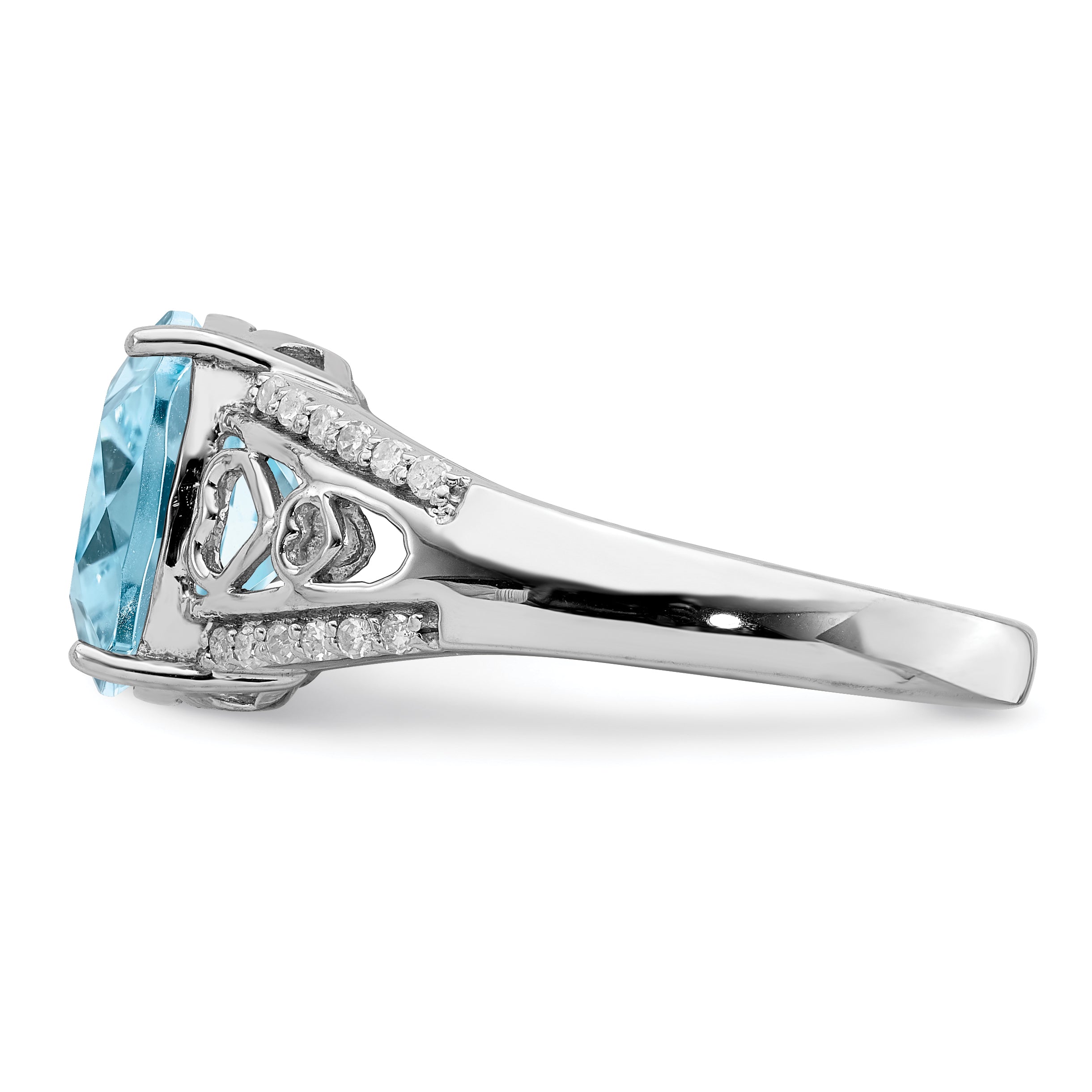 Sterling Silver Rhodium Diamond & Sky Blue Topaz Ring