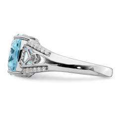 Sterling Silver Rhodium Diamond & Sky Blue Topaz Ring