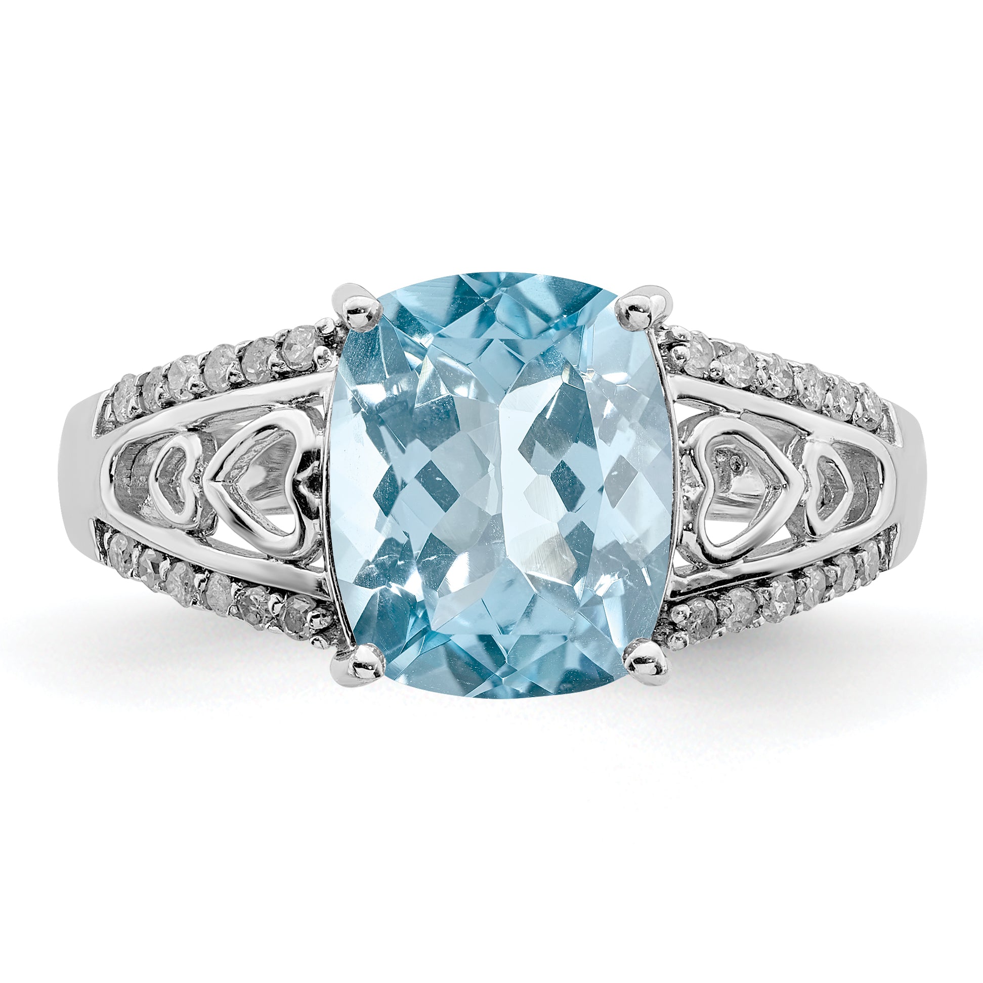 Sterling Silver Rhodium Diamond & Sky Blue Topaz Ring