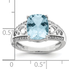 Sterling Silver Rhodium Diamond & Sky Blue Topaz Ring