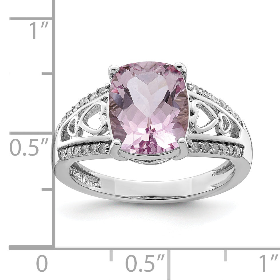 Sterling Silver Rhodium Diamond & Pink Quartz Ring