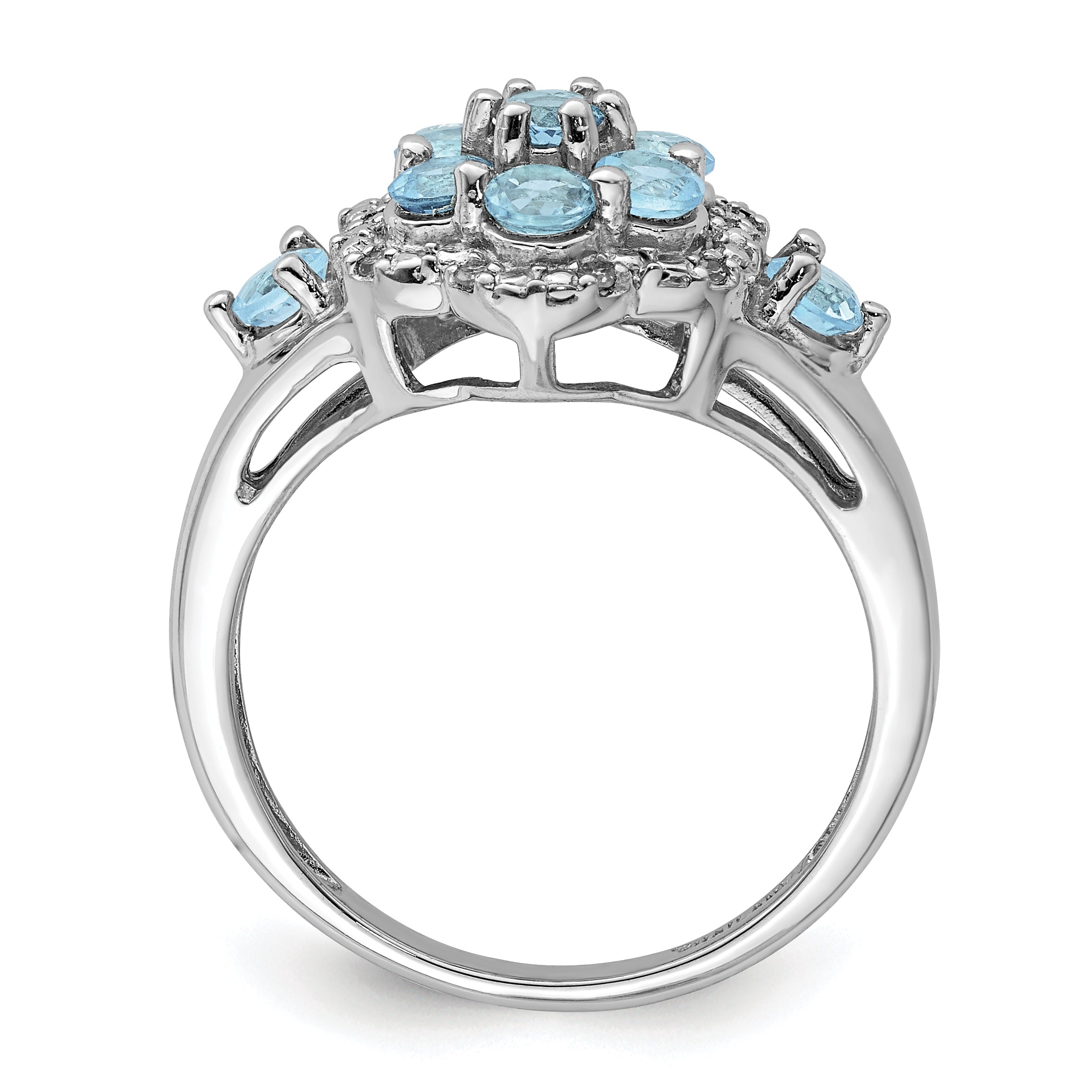 Sterling Silver Rhodium Diamond & Light Swiss Blue Topaz Ring