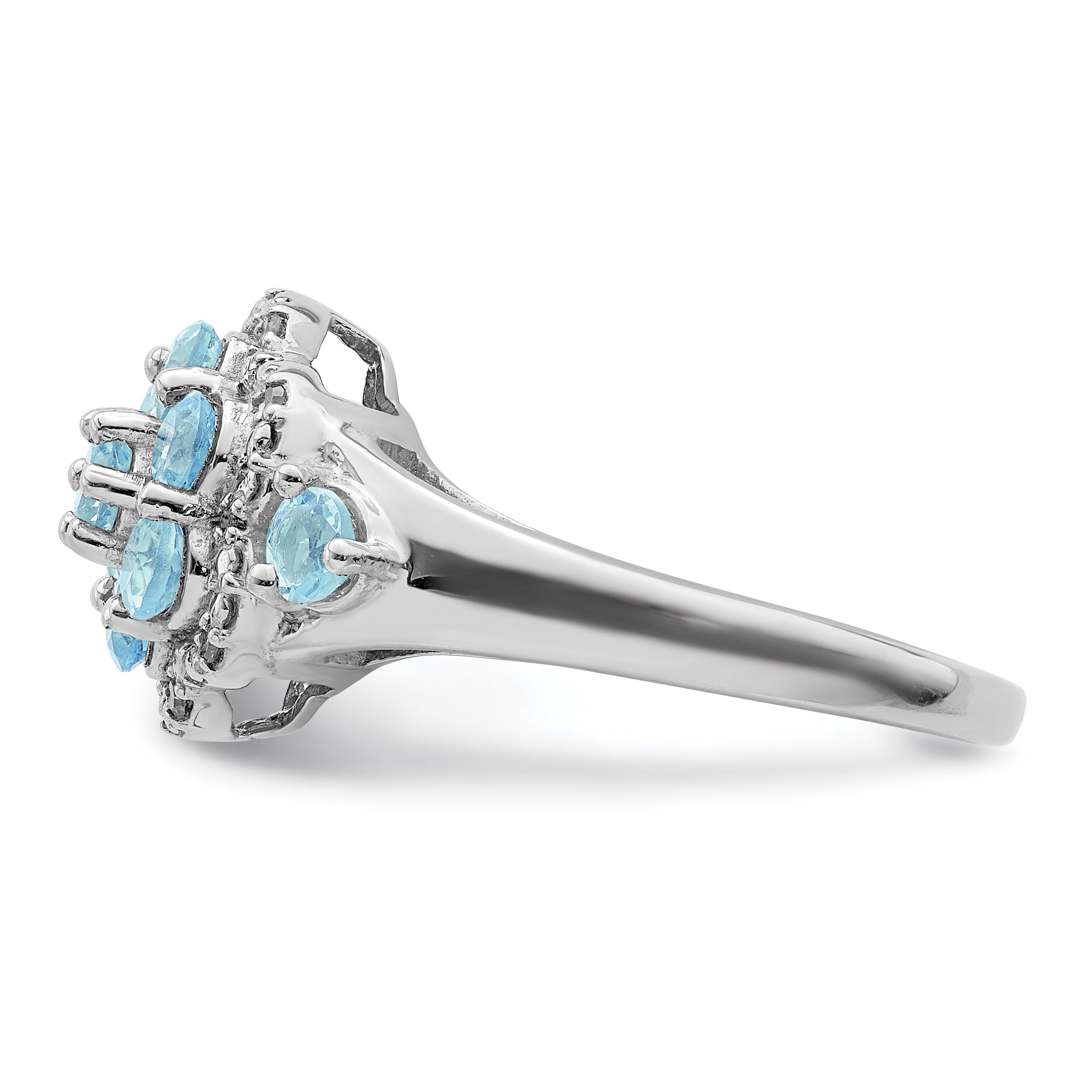 Sterling Silver Rhodium Diamond & Light Swiss Blue Topaz Ring