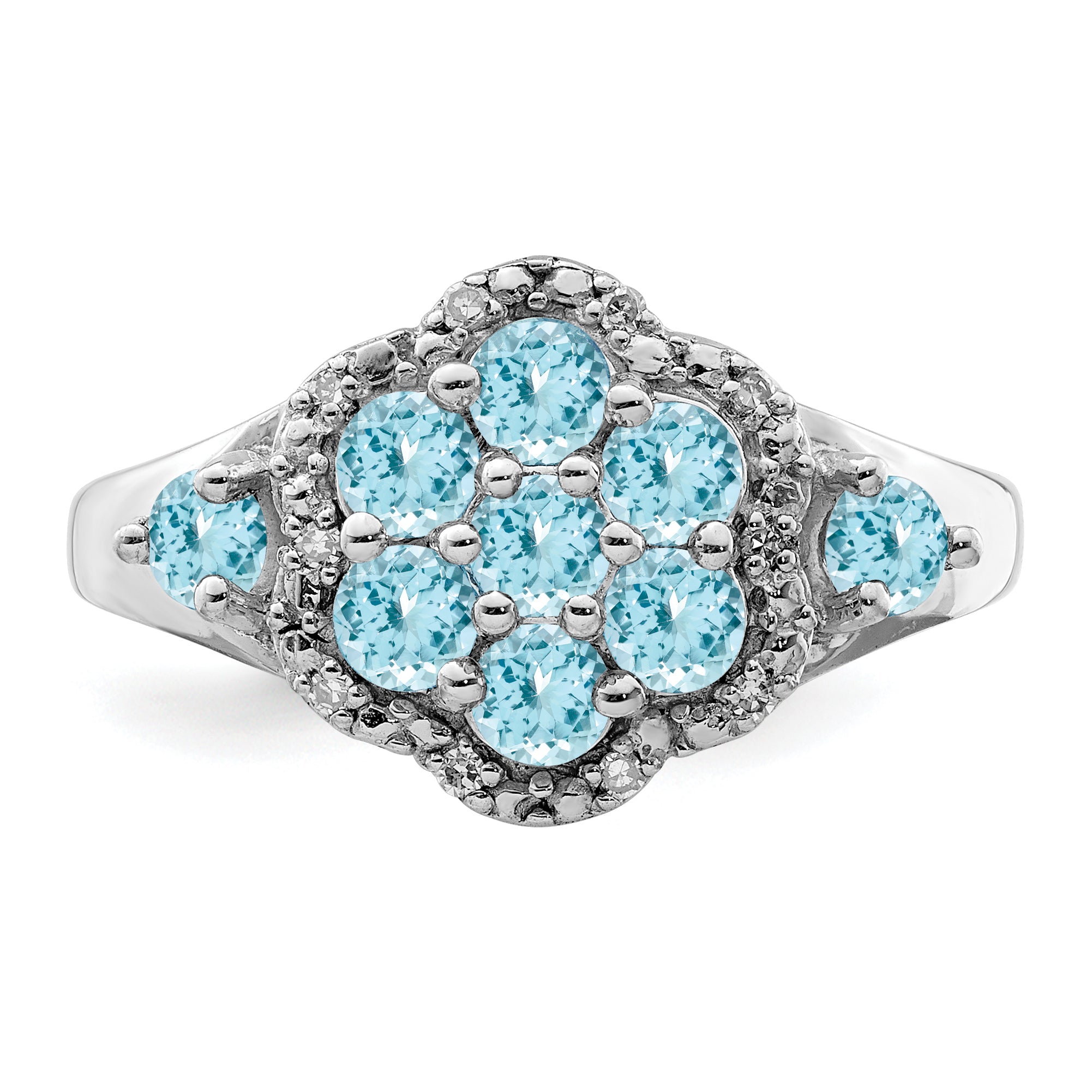 Sterling Silver Rhodium Diamond & Light Swiss Blue Topaz Ring