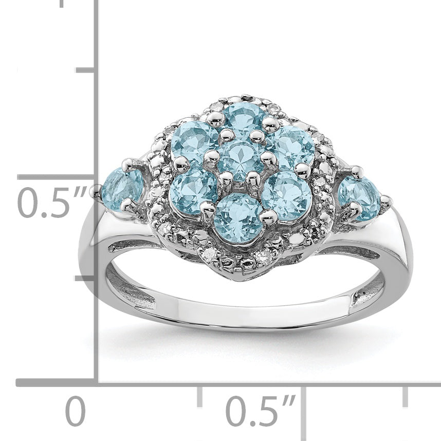 Sterling Silver Rhodium Diamond & Light Swiss Blue Topaz Ring