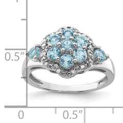 Sterling Silver Rhodium Diamond & Light Swiss Blue Topaz Ring