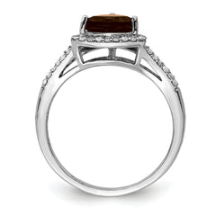 Sterling Silver Rhodium Diamond & Smoky Quartz Ring