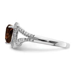 Sterling Silver Rhodium Diamond & Smoky Quartz Ring