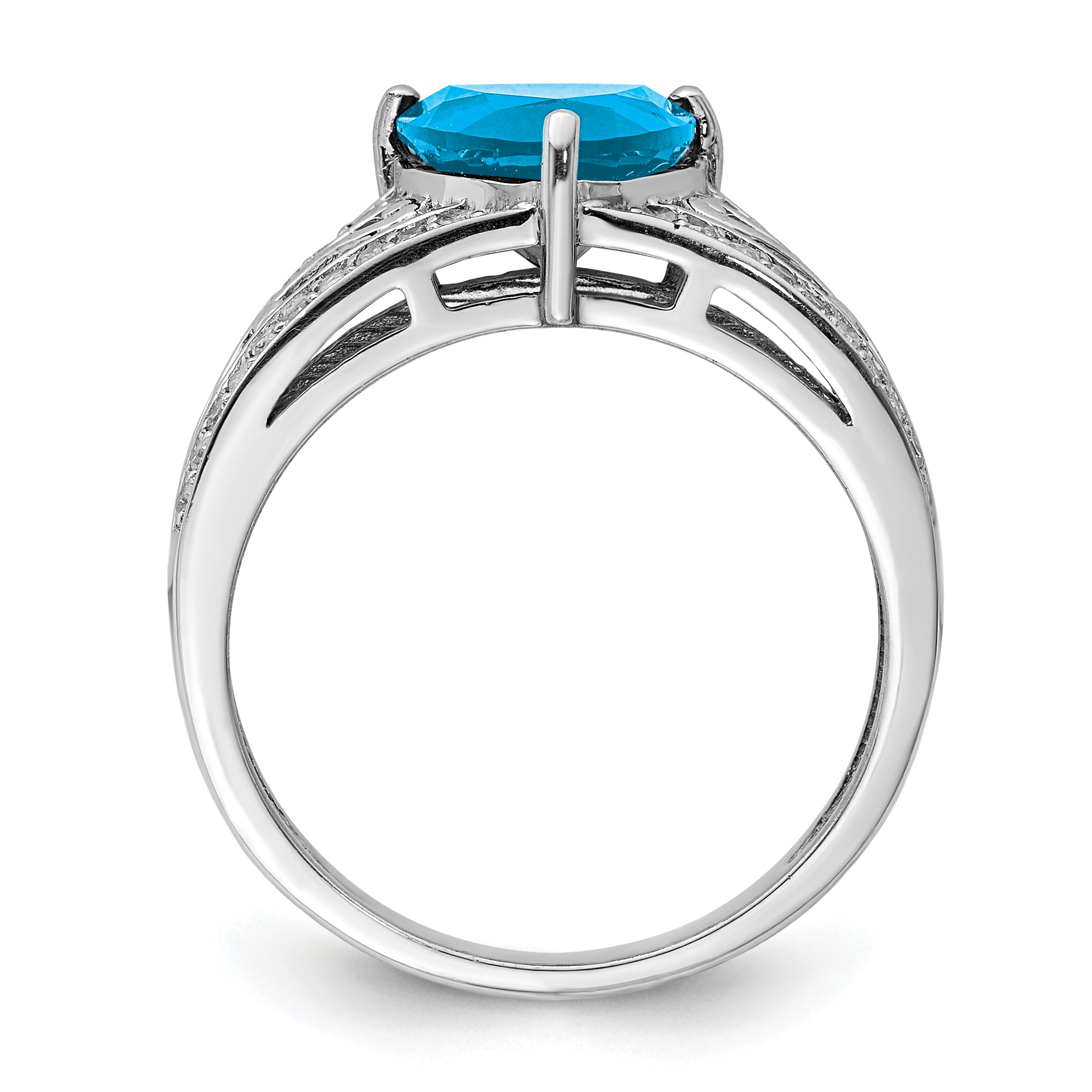 Sterling Silver Rhodium Blue Topaz & Diamond Ring