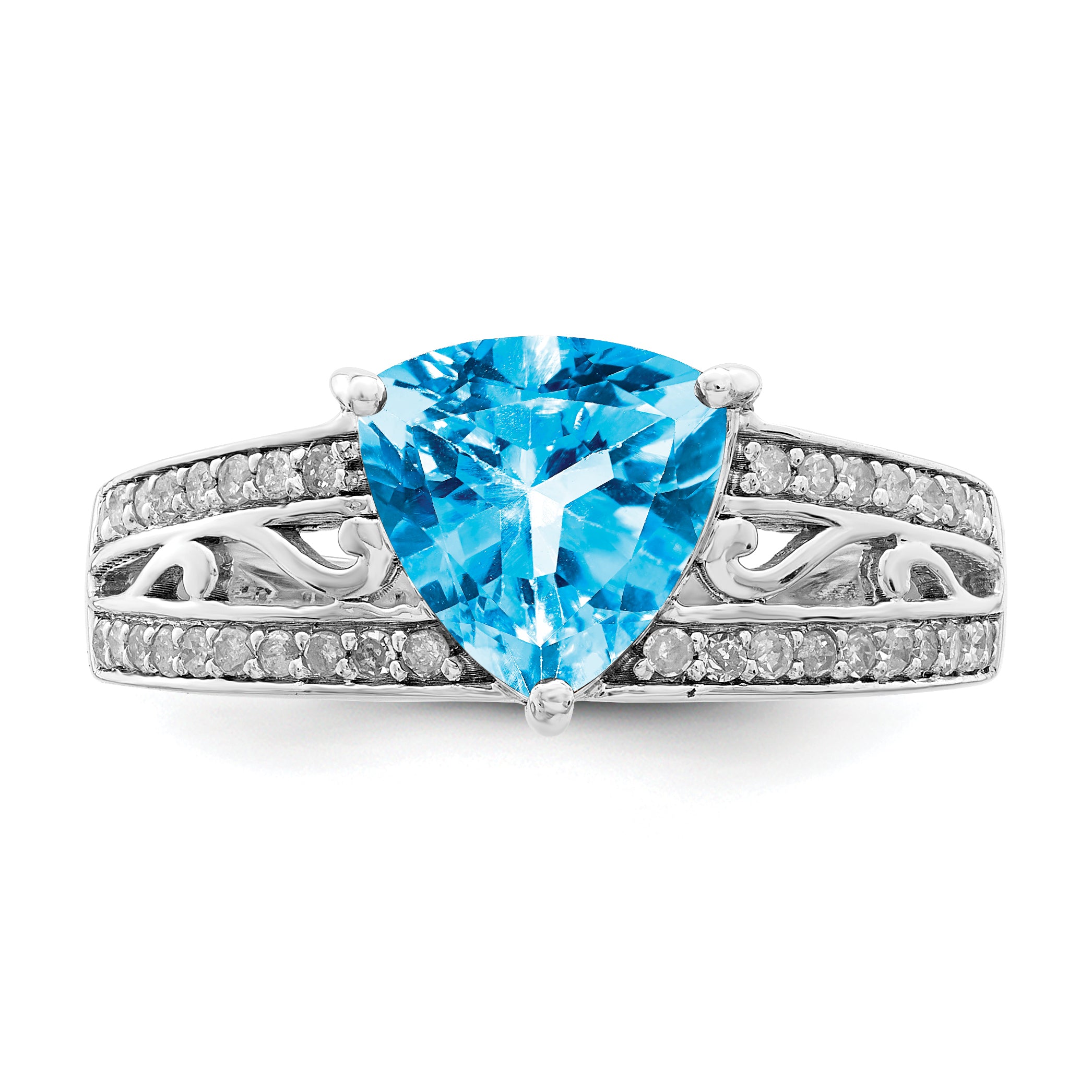 Sterling Silver Rhodium Blue Topaz & Diamond Ring