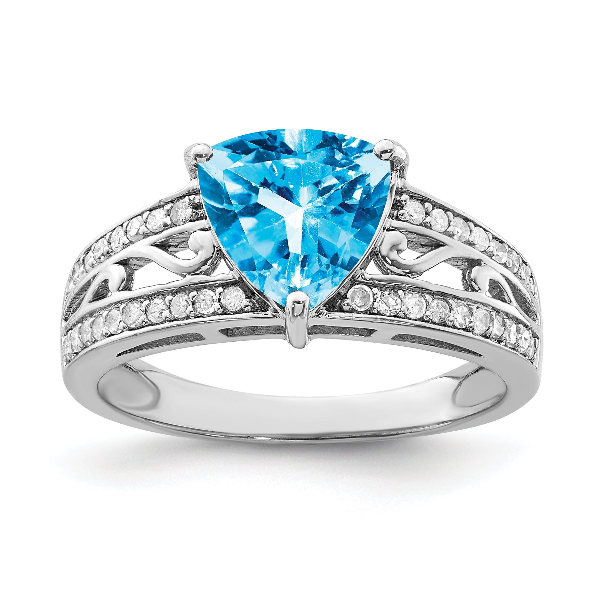 Sterling Silver Rhodium Blue Topaz & Diamond Ring