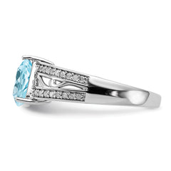 Sterling Silver Rhodium Diamond & Sky Blue Topaz Ring