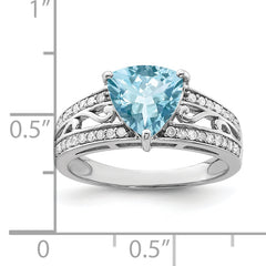 Sterling Silver Rhodium Diamond & Sky Blue Topaz Ring