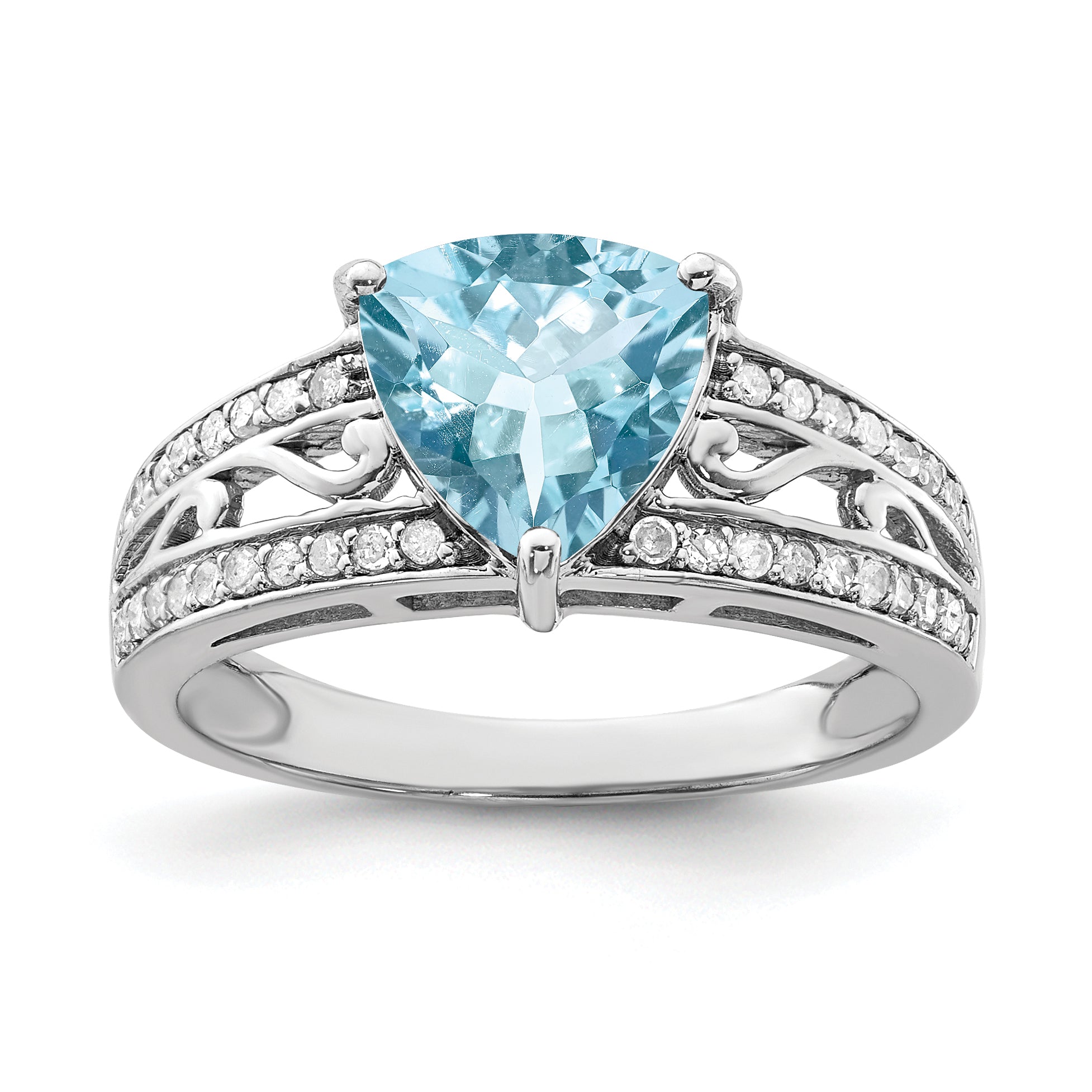 Sterling Silver Rhodium Diamond & Sky Blue Topaz Ring