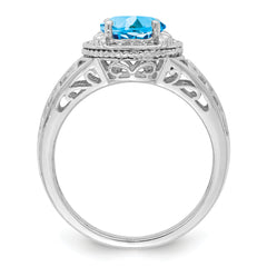 Sterling Silver Rhodium Blue Topaz & Diamond Ring