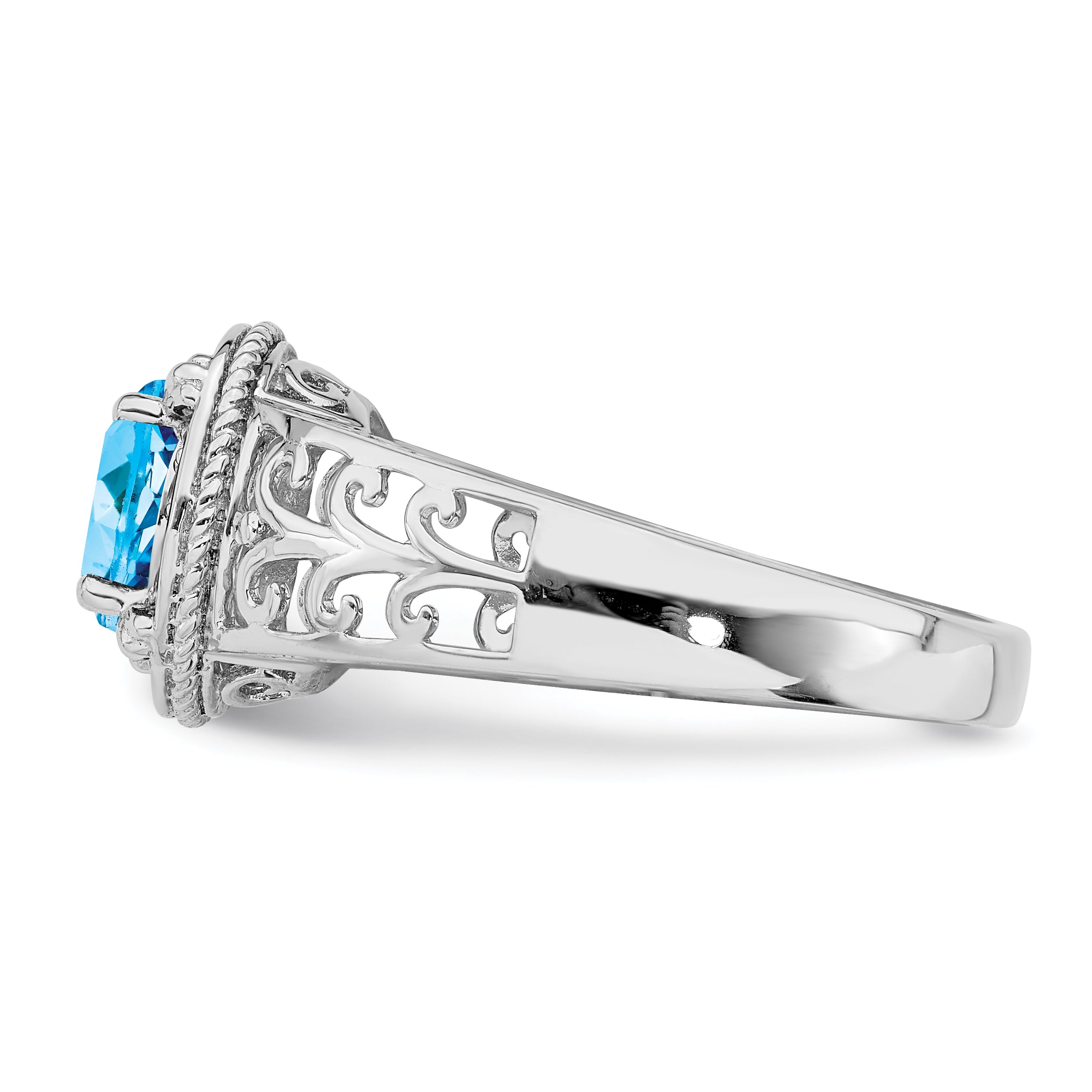 Sterling Silver Rhodium Blue Topaz & Diamond Ring