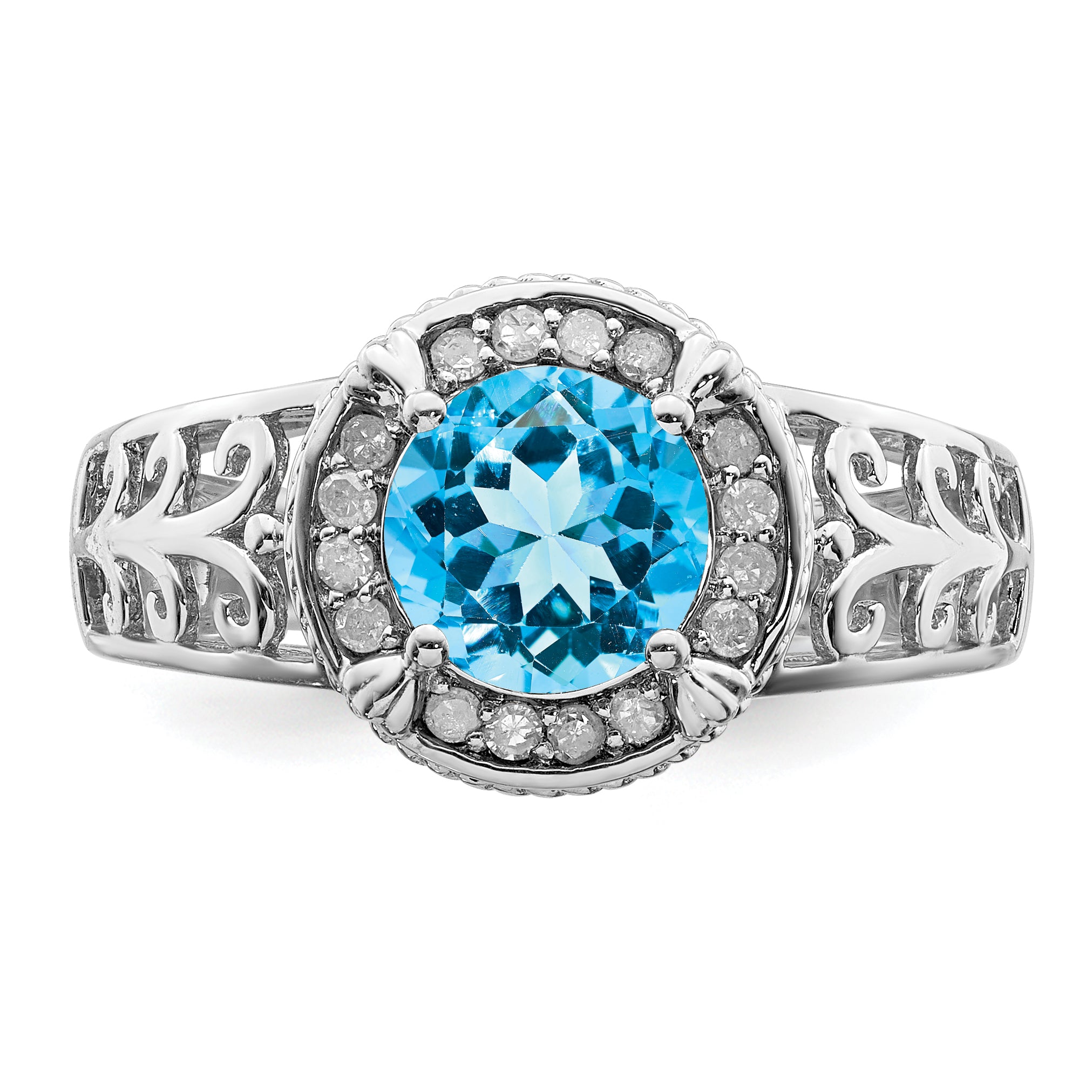 Sterling Silver Rhodium Blue Topaz & Diamond Ring