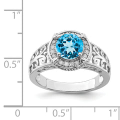 Sterling Silver Rhodium Blue Topaz & Diamond Ring