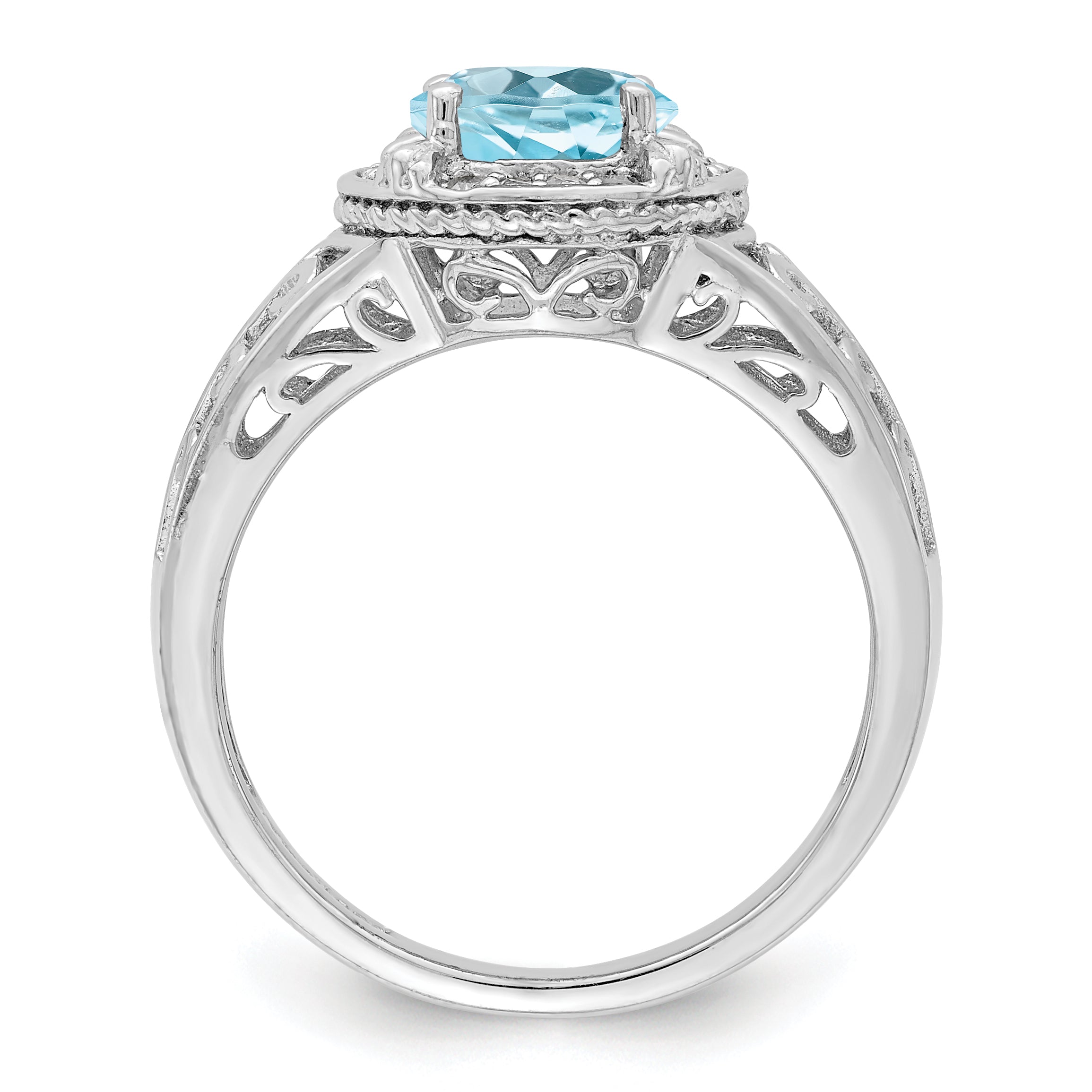 Sterling Silver Rhodium Diamond & Sky Blue Topaz Ring