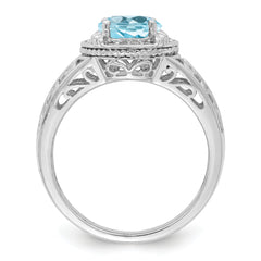 Sterling Silver Rhodium Diamond & Sky Blue Topaz Ring