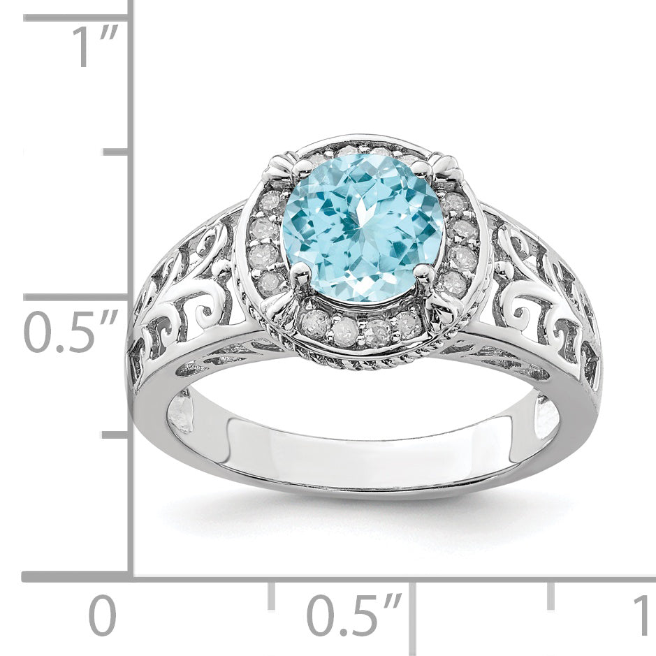 Sterling Silver Rhodium Diamond & Sky Blue Topaz Ring