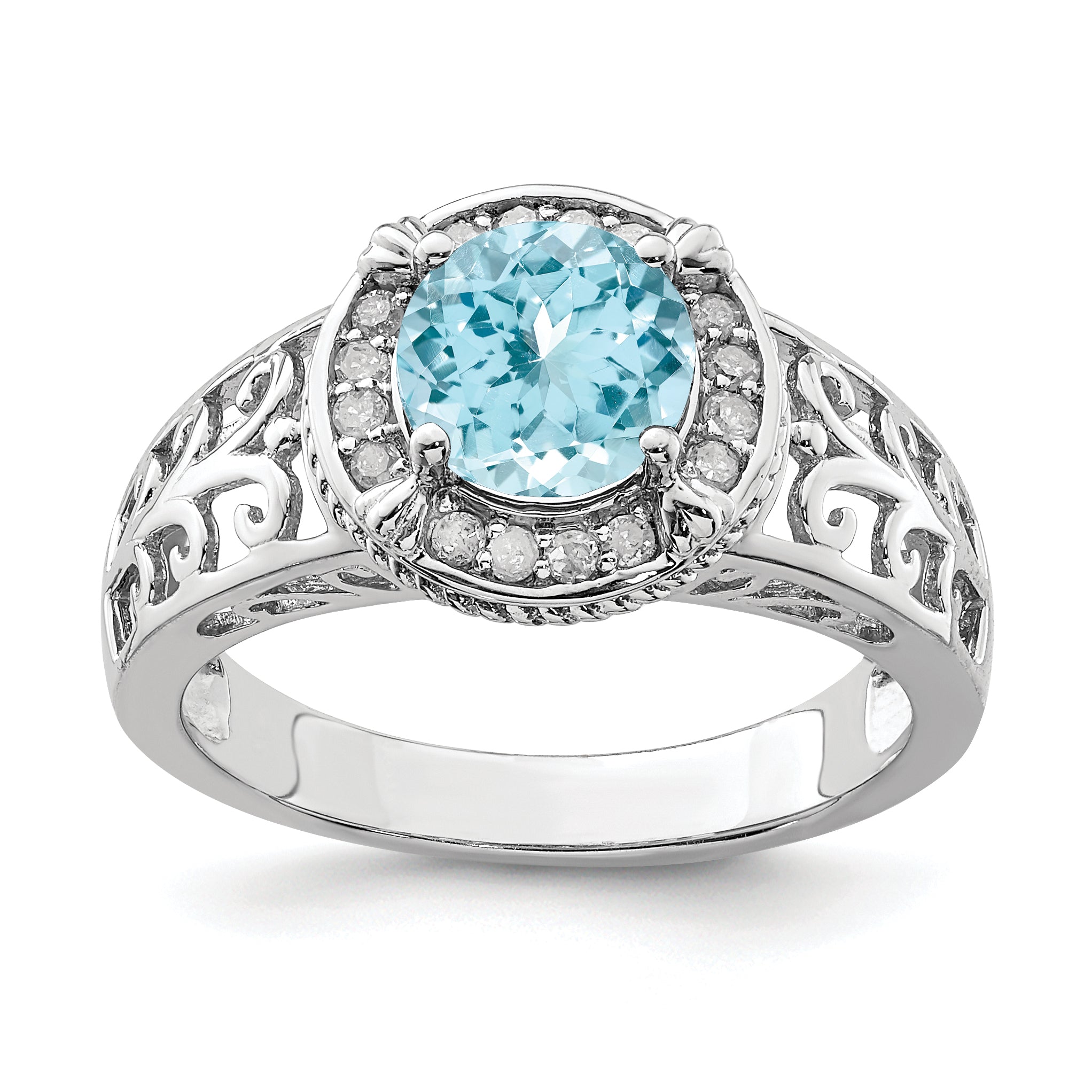 Sterling Silver Rhodium Diamond & Sky Blue Topaz Ring