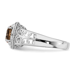 Sterling Silver Rhodium Diamond & Smoky Quartz Ring