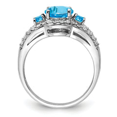 Sterling Silver Rhodium Blue Topaz & Diamond Ring