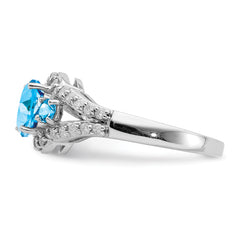 Sterling Silver Rhodium Blue Topaz & Diamond Ring