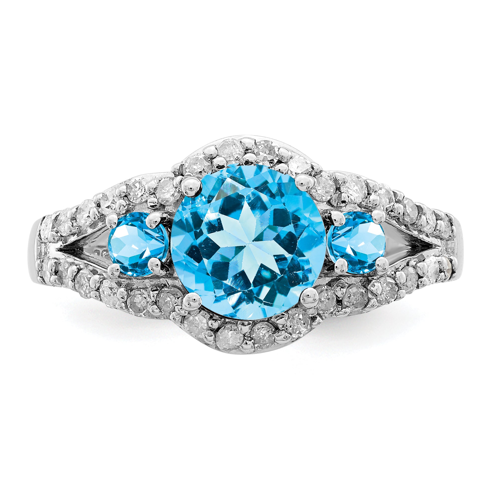 Sterling Silver Rhodium Blue Topaz & Diamond Ring