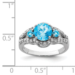 Sterling Silver Rhodium Blue Topaz & Diamond Ring