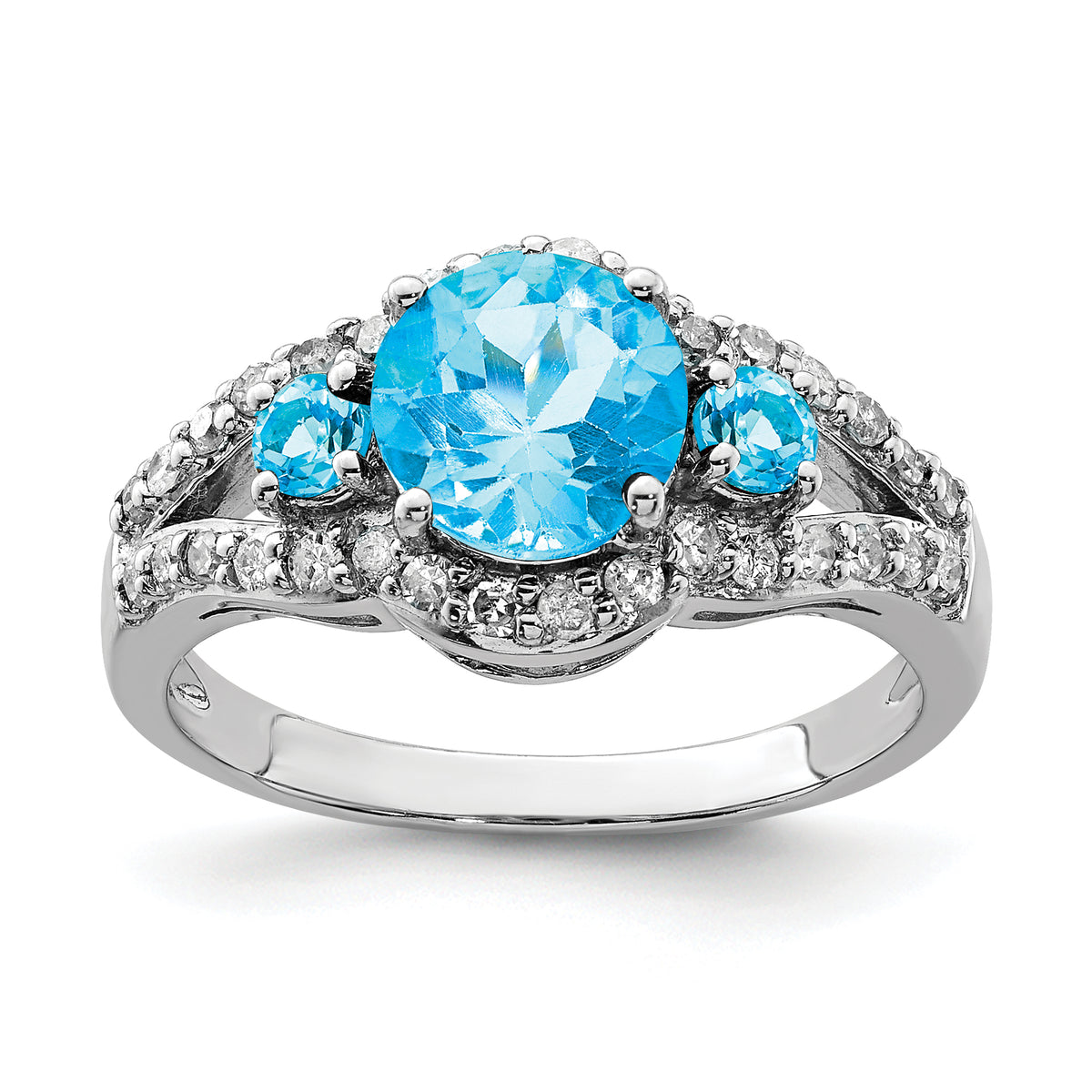 Sterling Silver Rhodium Blue Topaz & Diamond Ring