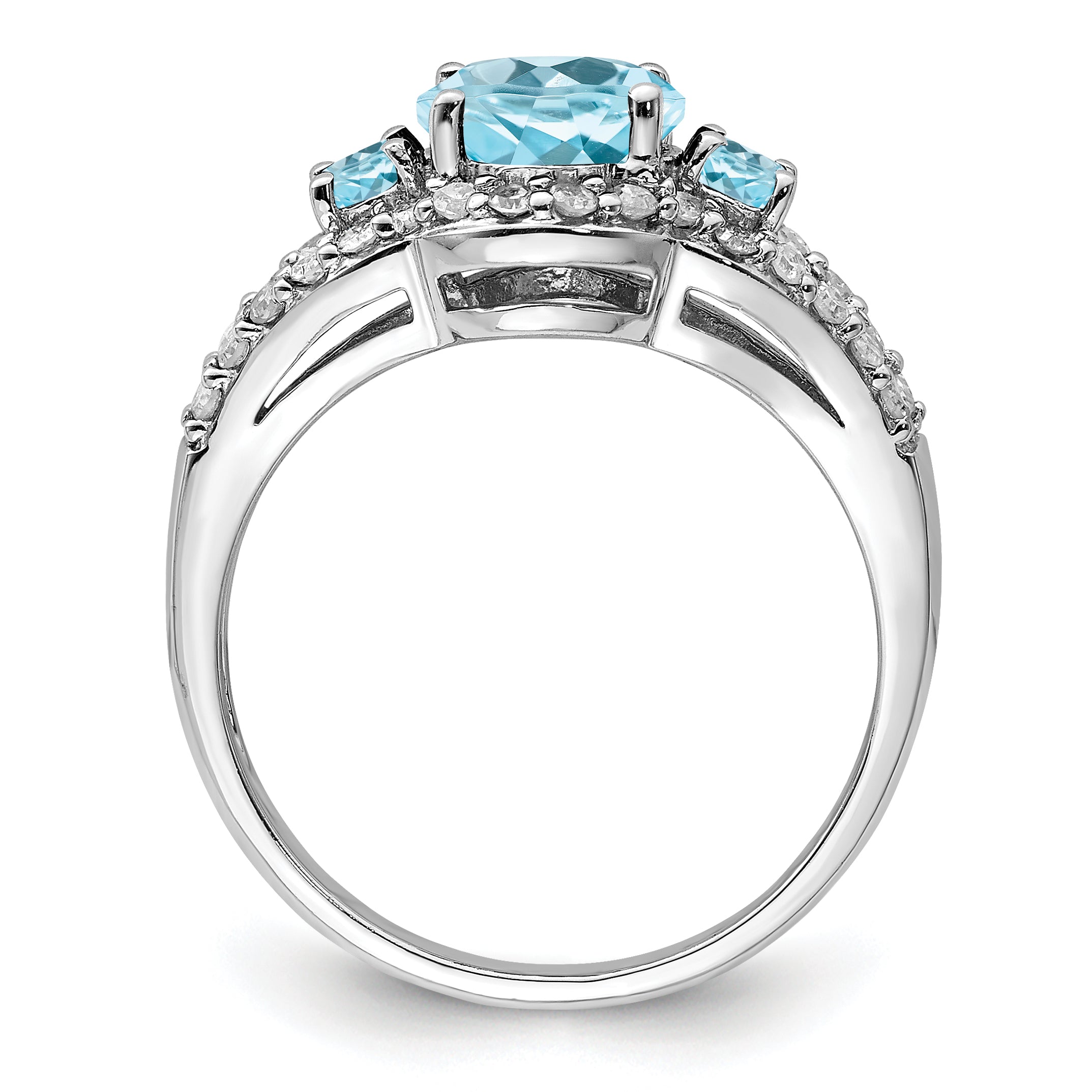 Sterling Silver Rhodium Diamond & Sky Blue Topaz Ring