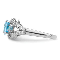 Sterling Silver Rhodium Diamond & Sky Blue Topaz Ring