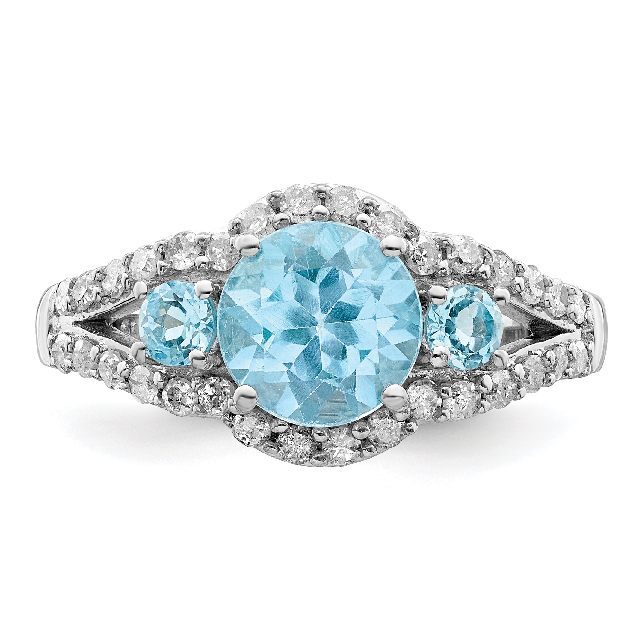 Sterling Silver Rhodium Diamond & Sky Blue Topaz Ring