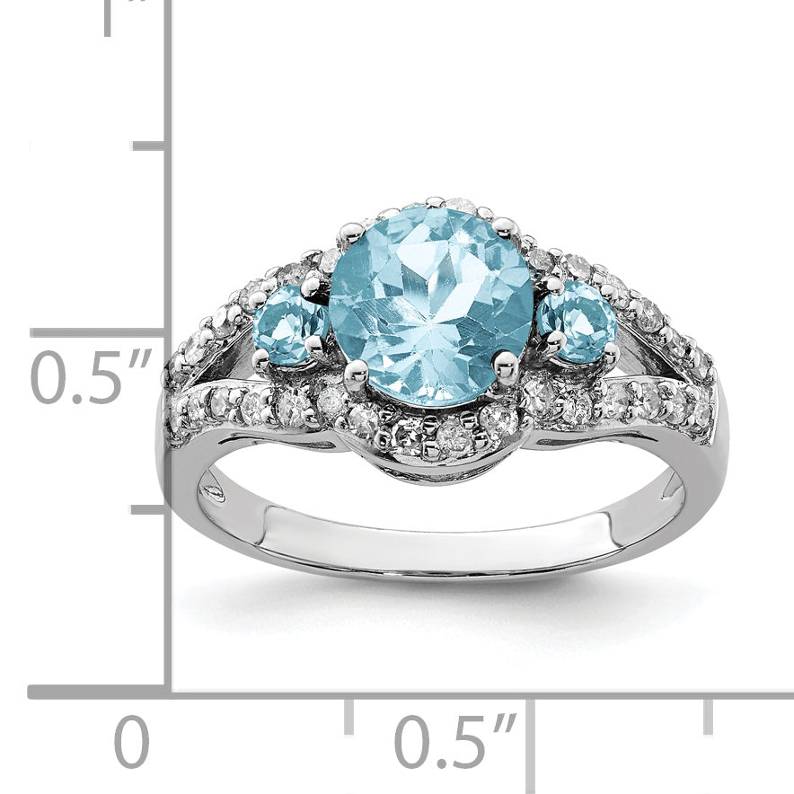 Sterling Silver Rhodium Diamond & Sky Blue Topaz Ring