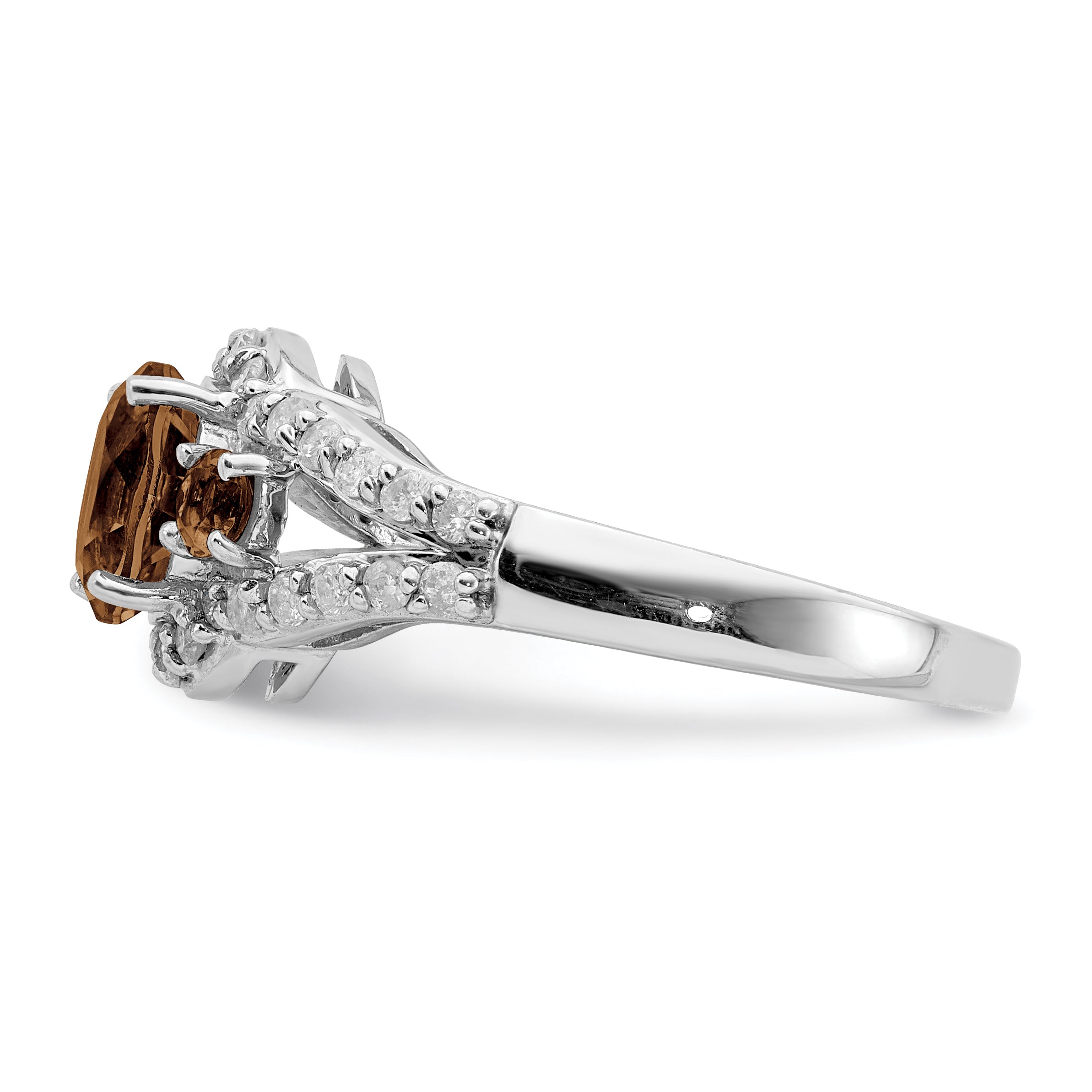 Sterling Silver Rhodium Diamond & Smoky Quartz Ring