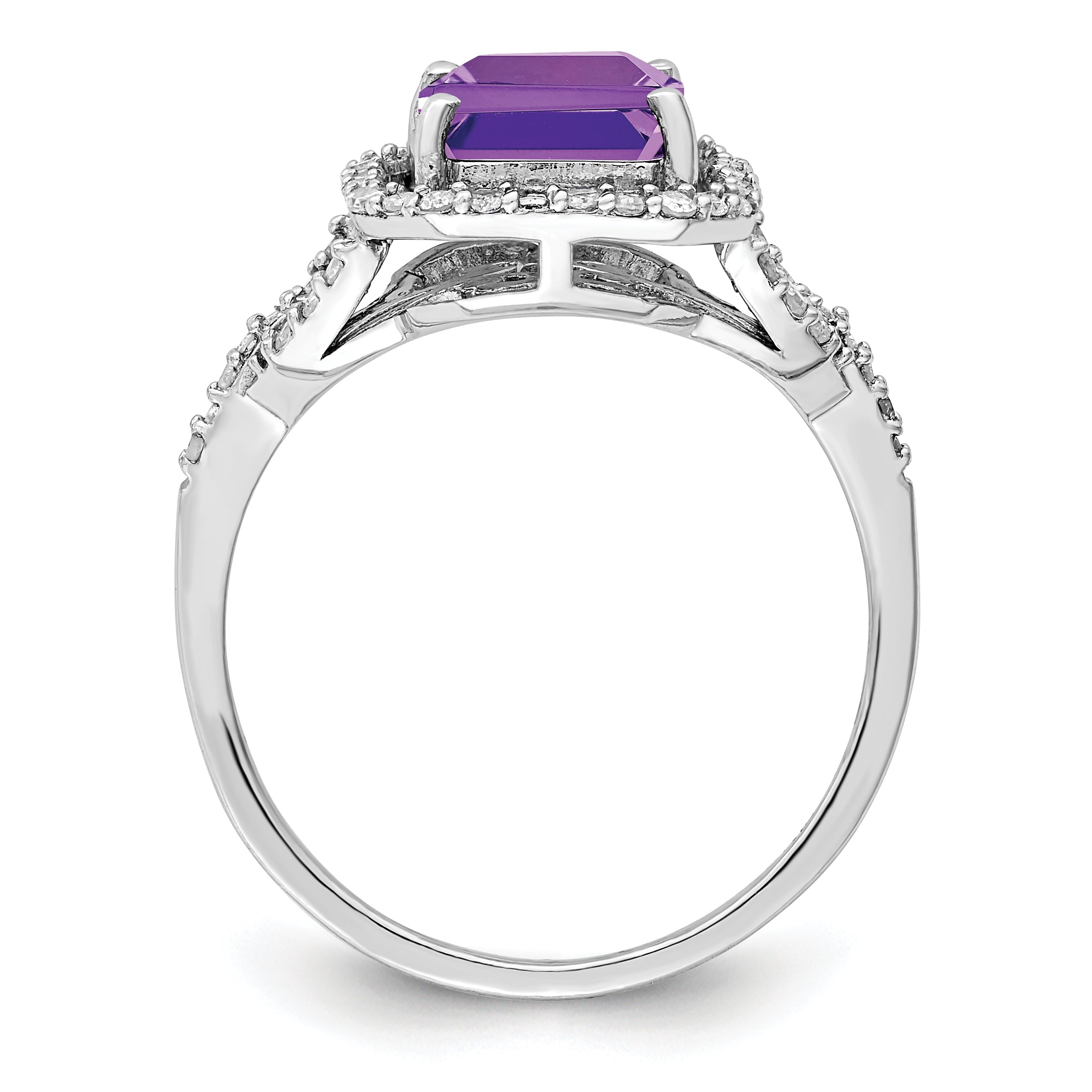 Sterling Silver Rhodium-plated Octagonal Amethyst & Diamond Ring