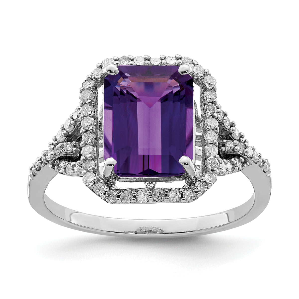 Sterling Silver Rhodium-plated Amethyst & Diamond Ring