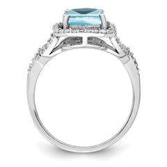 Sterling Silver Rhodium Diamond & Sky Blue Topaz Ring